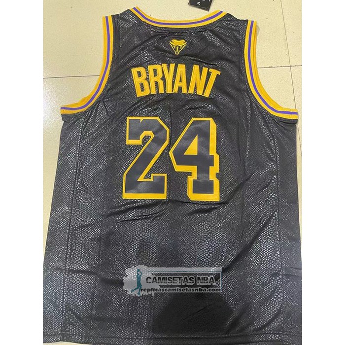 Camiseta Los Angeles Lakers Kobe Bryant NO 24 Black Mamba Snakeskin Negro